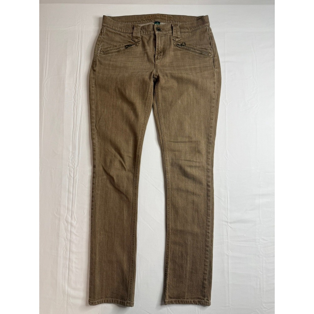 Lauren Jeans Co Premium Slim Straight Jeans Brown Mid Rise Stretch Denim Size 4